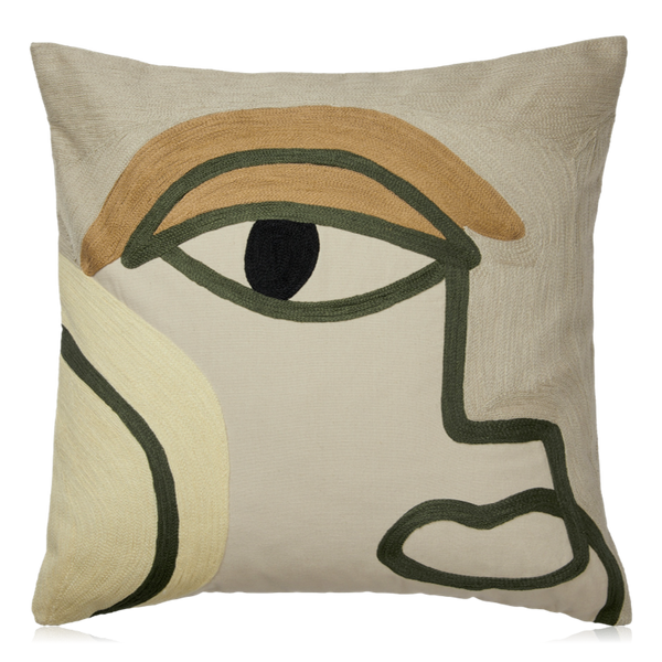 Broste Manon Cushion With Pad Cinnamon Sand & Leaf Green