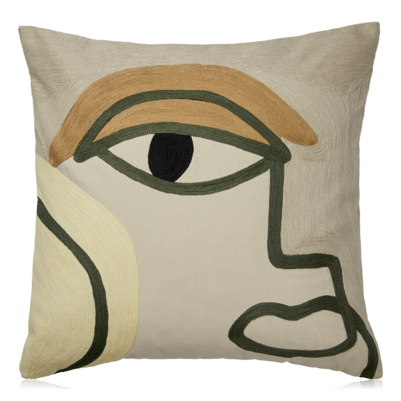 Broste Manon Cushion With Pad Cinnamon Sand & Leaf Green