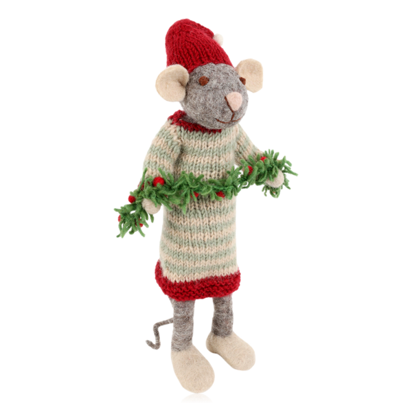 Gry & Sif Grey Mouse With Garland Large