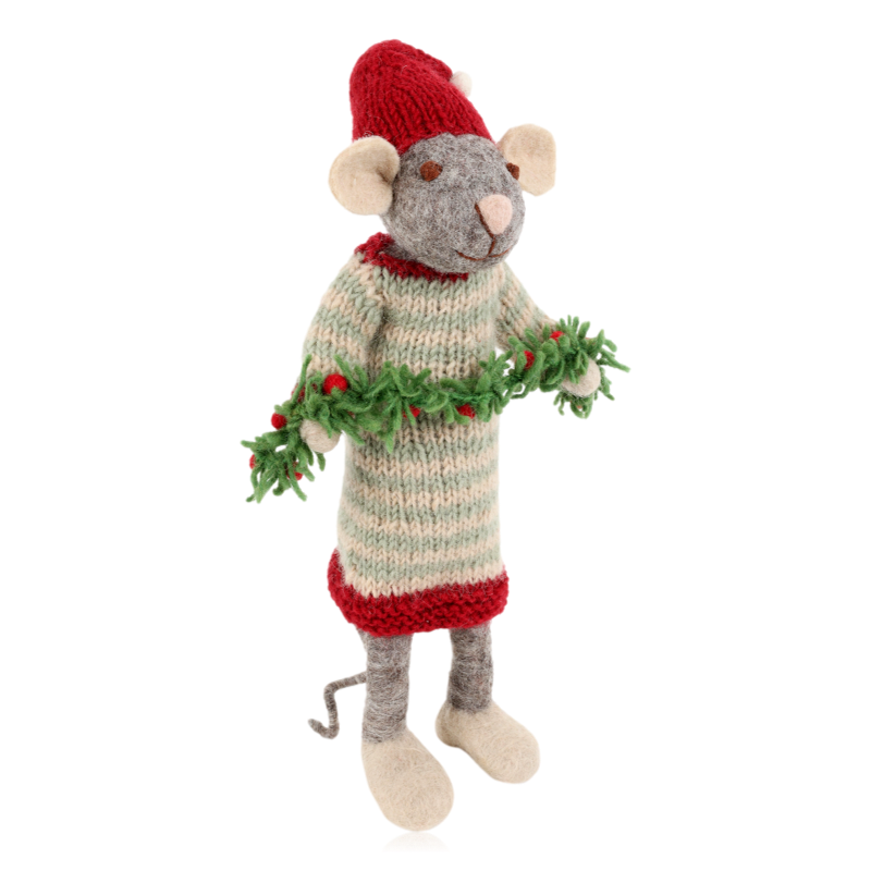 Gry & Sif Grey Mouse With Garland Large