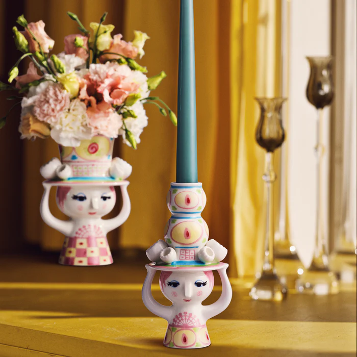 Cuenco Decorativo Bjørn Wiinblad Eva - Porcelana, Forma Cabeza Mujer, 14.5x24 Cm, Rosa, Ideal Para Centro De Mesa