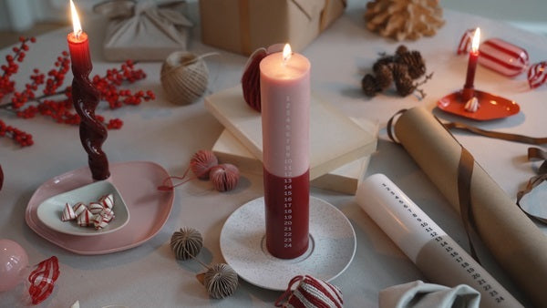 Broste Duo Advent Candle Powder Pink & Red 5 x 25cm