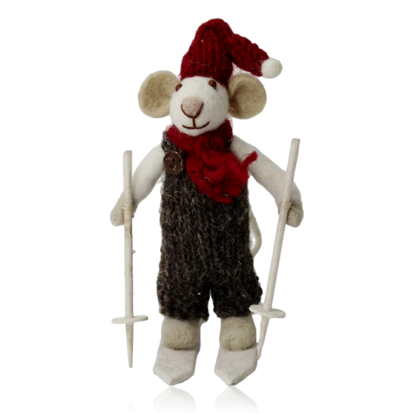 Gry & Sif Small Felt Boy Mouse On Skis Decoration