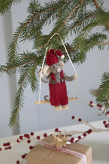 Gry & Sif Small Felt Boy Mouse On Swing Hanging Decoration