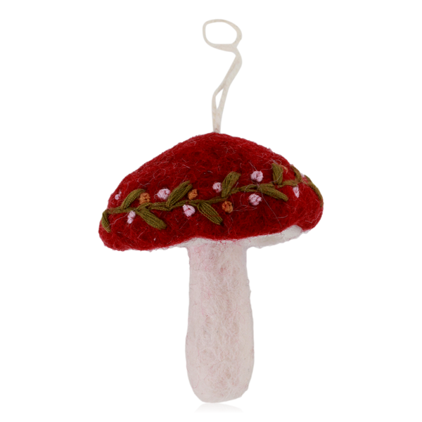 Gry & Sif Hanging Felt Mushroom With Embroidery Large