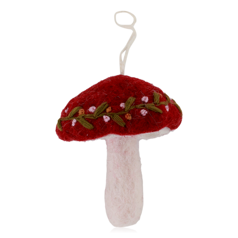 Gry & Sif Hanging Felt Mushroom With Embroidery Large