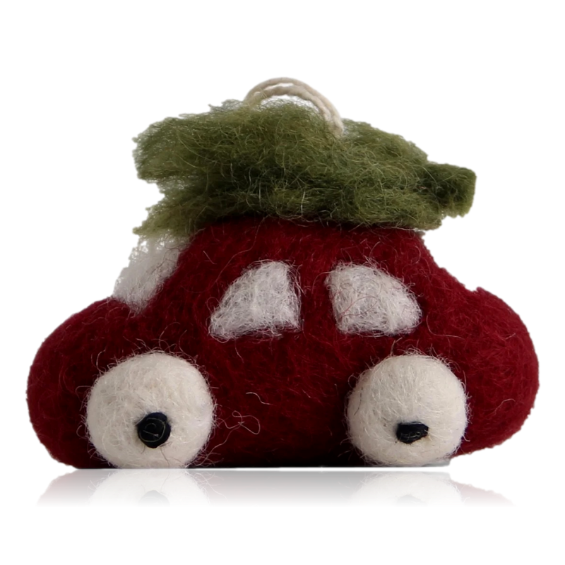 Gry & Sif Red Felt Car Hanging Decoration With Tree