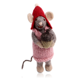 Gry & Sif Small Felt Girl Mouse Hanging Decoration With Acorn