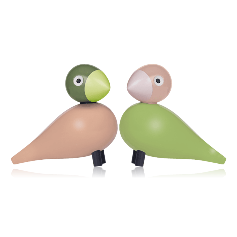 Kay Bojesen Pair of Lovebirds Light Green & Rose