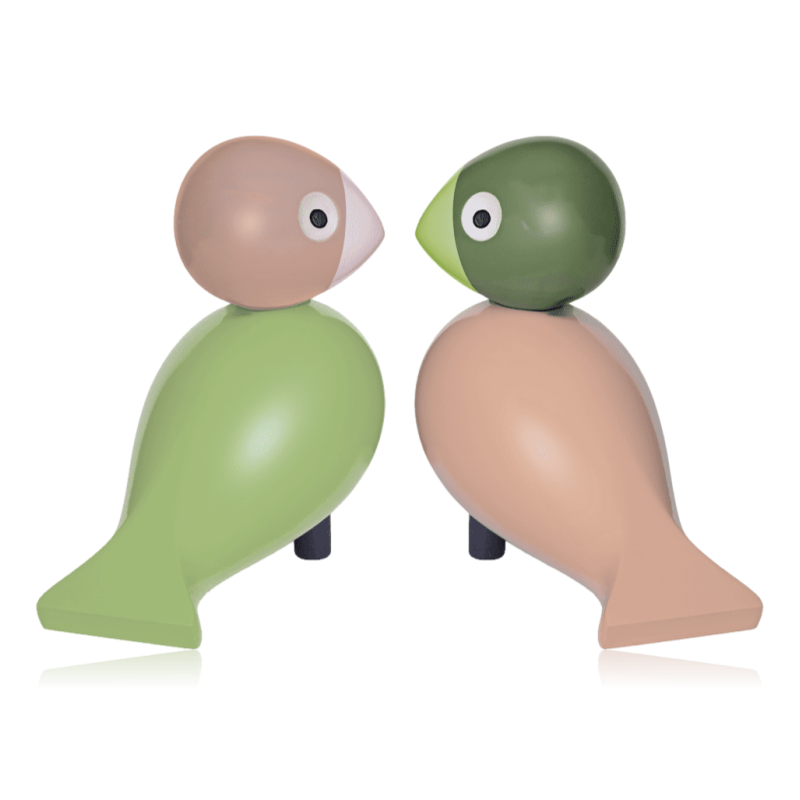 Kay Bojesen Pair of Lovebirds Light Green & Rose