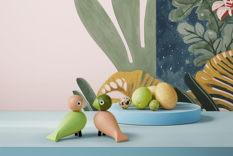 Kay Bojesen Pair of Lovebirds Light Green & Rose