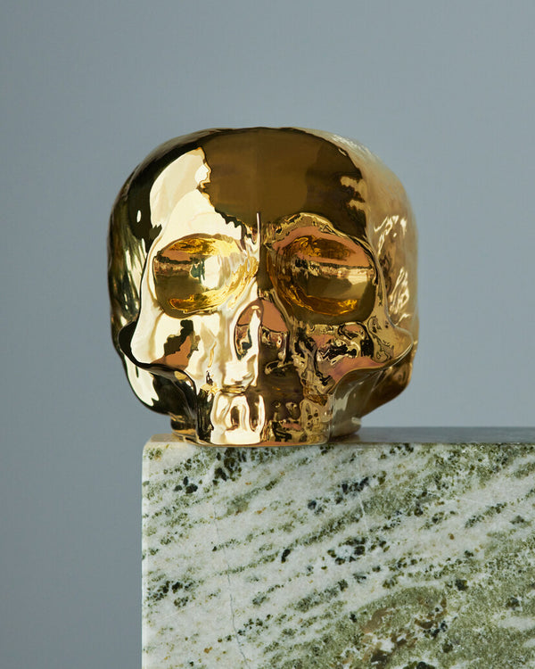 Kosta Boda Still Life Skull Votive Gold