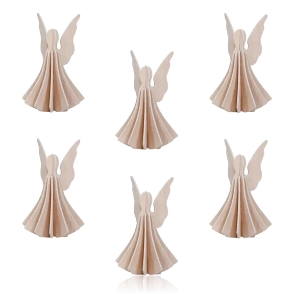Lovi Set Of 6 Mini Angel Decorations 6.5cm Natural Wood