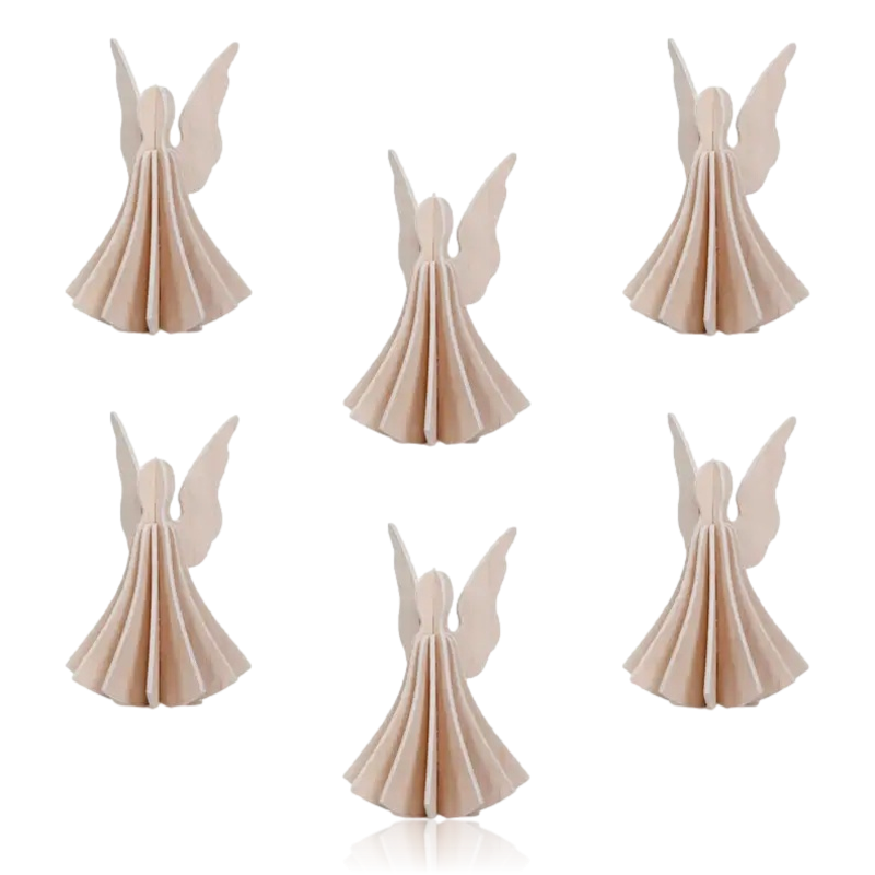 Lovi Set Of 6 Mini Angel Decorations 6.5cm Natural Wood