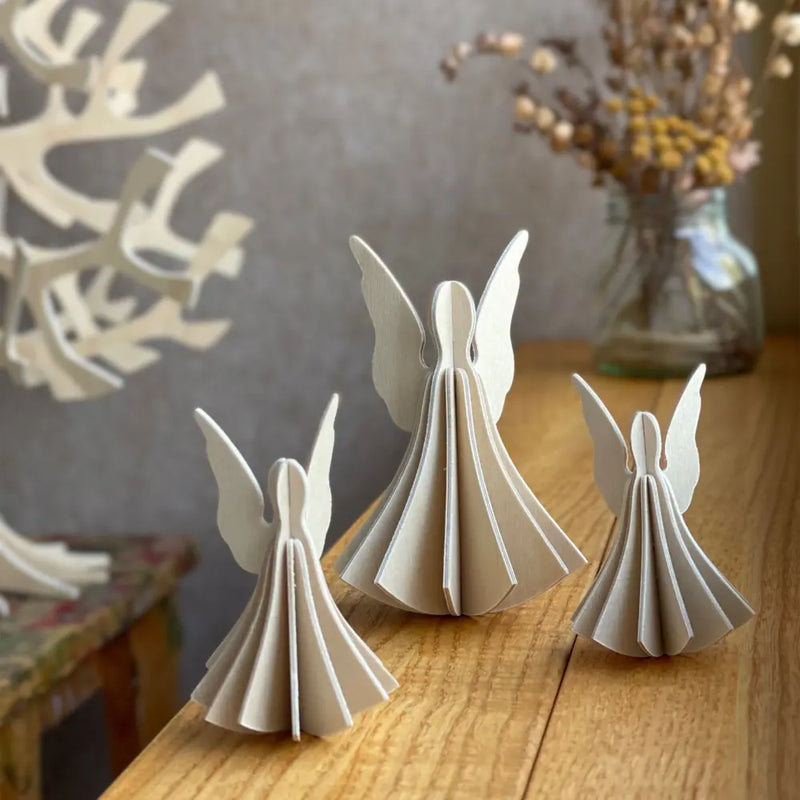 Lovi Set Of 6 Mini Angel Decorations 6.5cm Natural Wood