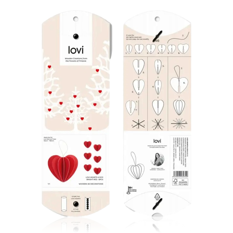 Lovi Heart Decoration 4.5cm Set of 6 Bright Red