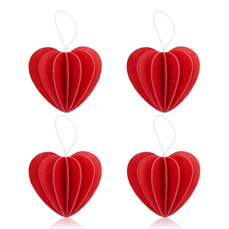 Lovi Heart Decoration 6.8cm Set of 4 Bright Red