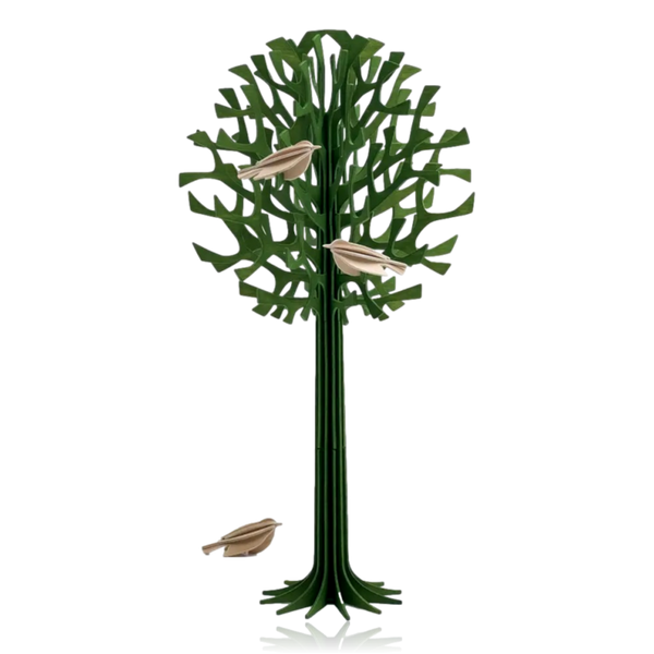 Lovi Tree 34cm Forest Green Wood With Natural Wood Birds