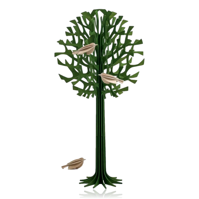 Lovi Tree 34cm Forest Green Wood With Natural Wood Birds