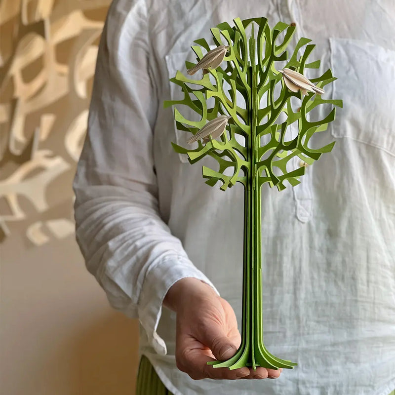 Lovi Tree 34cm Light Green Wood With Natural Wood Birds