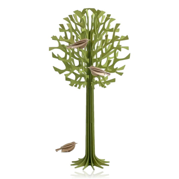 Lovi Tree 34cm Light Green Wood With Natural Wood Birds