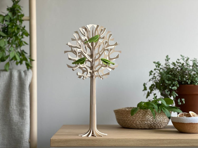 Lovi Tree 34cm Forest Green Wood With Natural Wood Birds