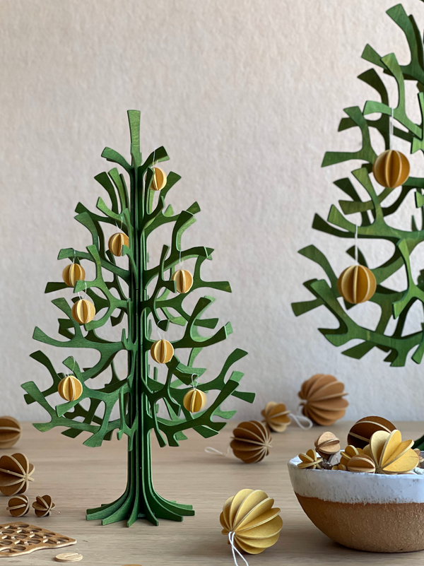 Lovi Spruce Tree 30cm Forest Green With Honey Yellow Mini Baubles