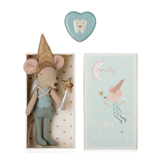 Maileg Tooth Fairy Mouse In Matchbox Blue