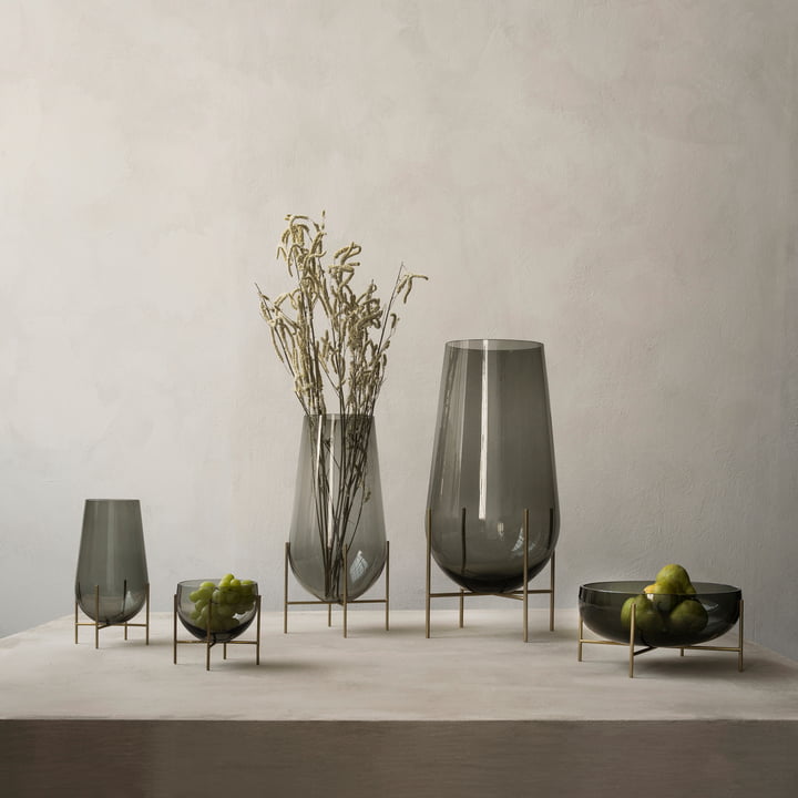 Menu Échasse Vase Smoke and Brushed Brass Small