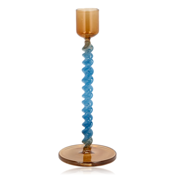 Villa Collection Styles Glass Candlestick Blue & Amber Tall
