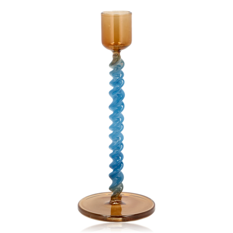 Villa Collection Styles Glass Candlestick Blue & Amber Tall