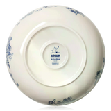 White ceramic blue & white serving bowl floral patterns and Moomin Arabia branding on a white background