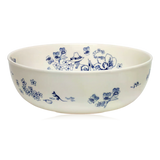Arabia Moomin blue & white ceramic Haru serving bowl on a white background