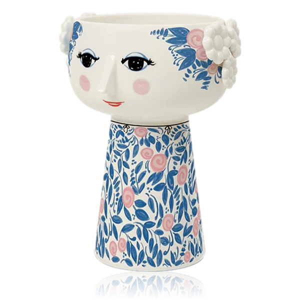 Bjørn Wiinblad Ceramic Eva Vase 18.5cm Blue & Rose