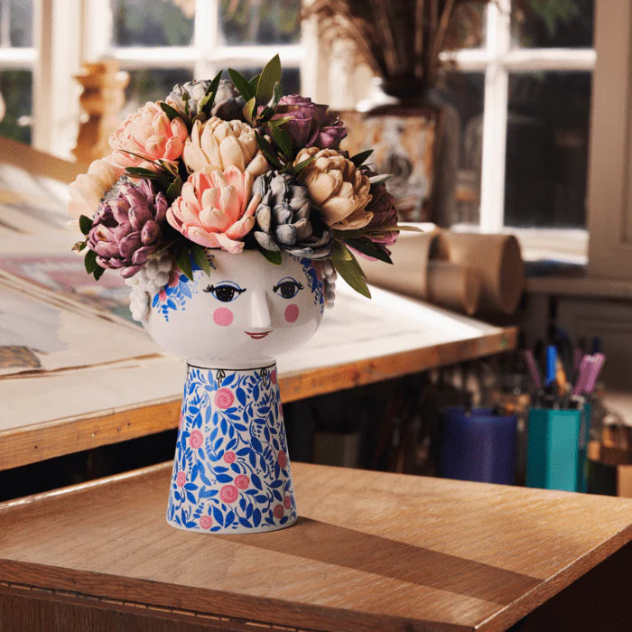 Bjørn Wiinblad Ceramic Eva Vase 18.5cm Blue & Rose – The