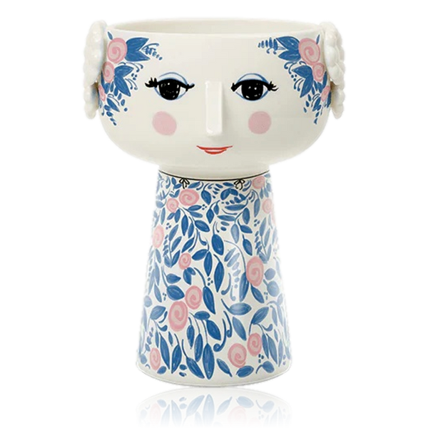 Bjørn Wiinblad Ceramic Eva Vase 18.5cm Blue & Rose