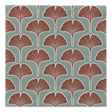 A square paper napkin from Broste Copenhagen featuring a repeating ginkgo leaf pattern in terracotta brown and muted teal