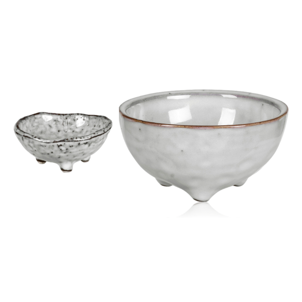 Broste Nordic Sand Stoneware Set of 2 Small Bowls With Feet