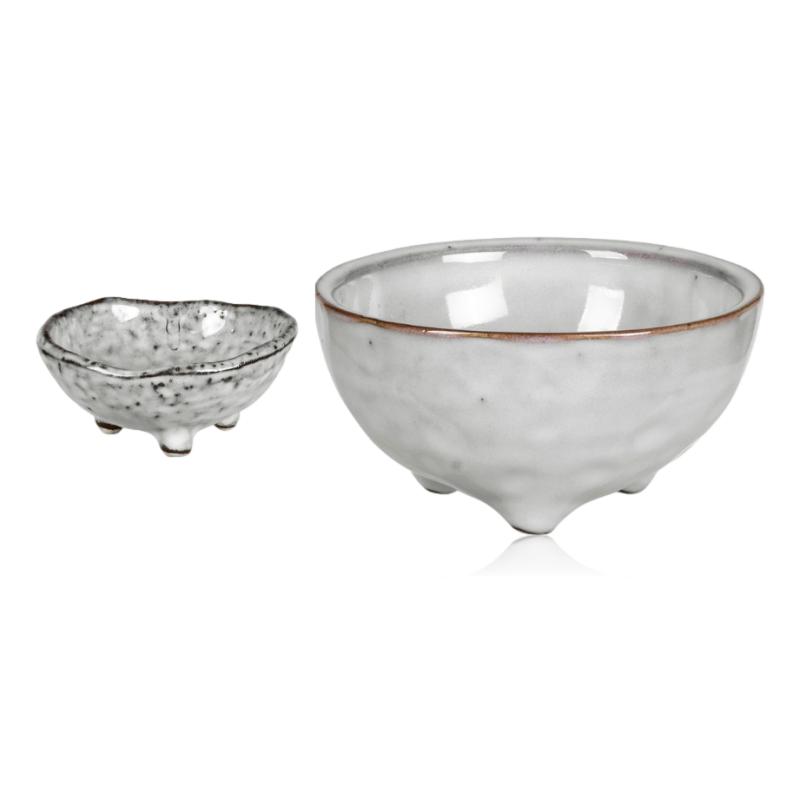 Broste Nordic Sand Stoneware Set of 2 Small Bowls With Feet