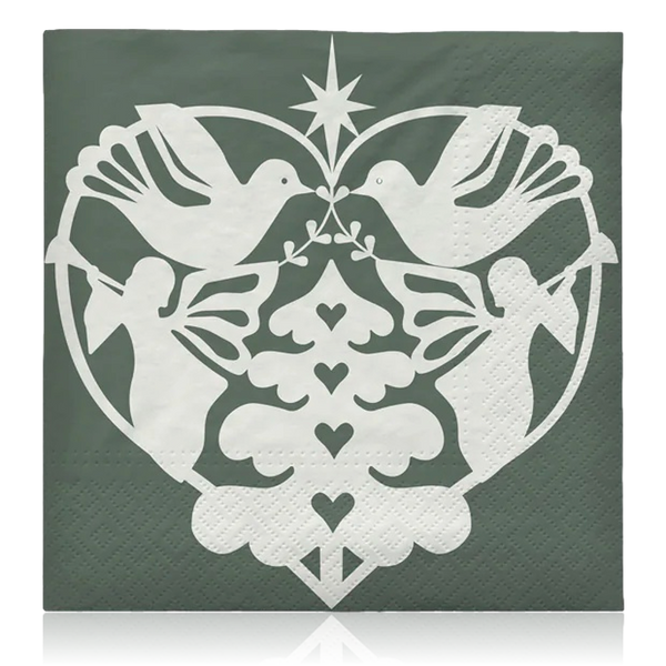 Broste Paper Napkin Nostalgia Green & Off White