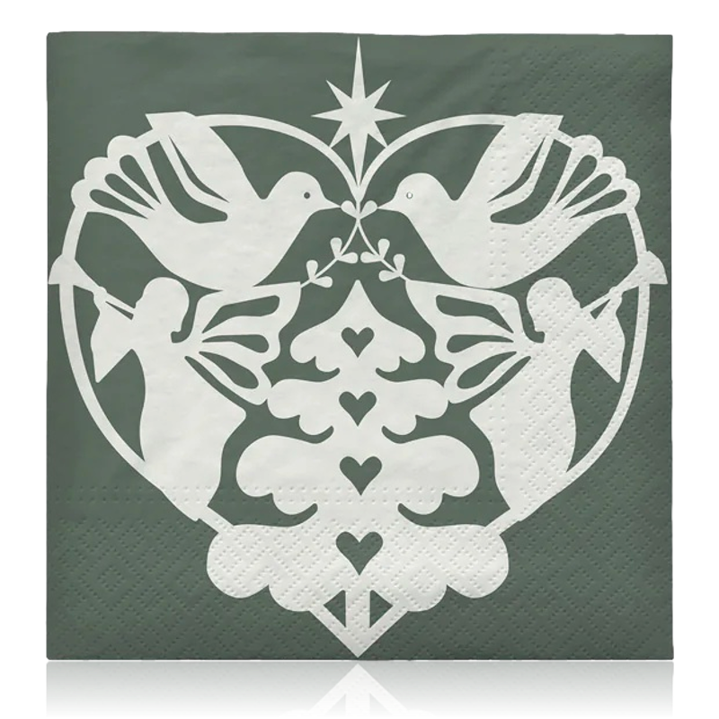 Broste Paper Napkin Nostalgia Green & Off White