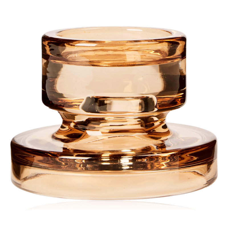 Broste Petra Glass Pillar Candle Holder Small Indian Tan