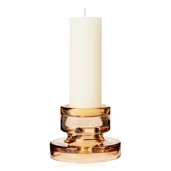 Broste Petra Glass Pillar Candle Holder Small Indian Tan
