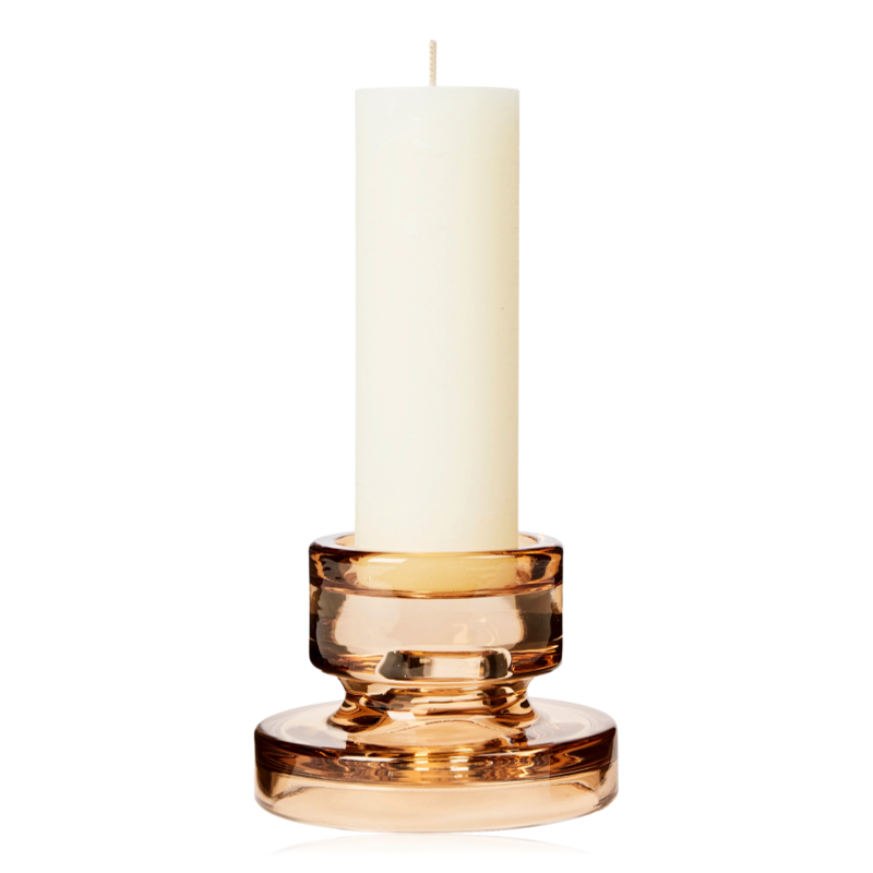 Broste Petra Glass Pillar Candle Holder Small Indian Tan