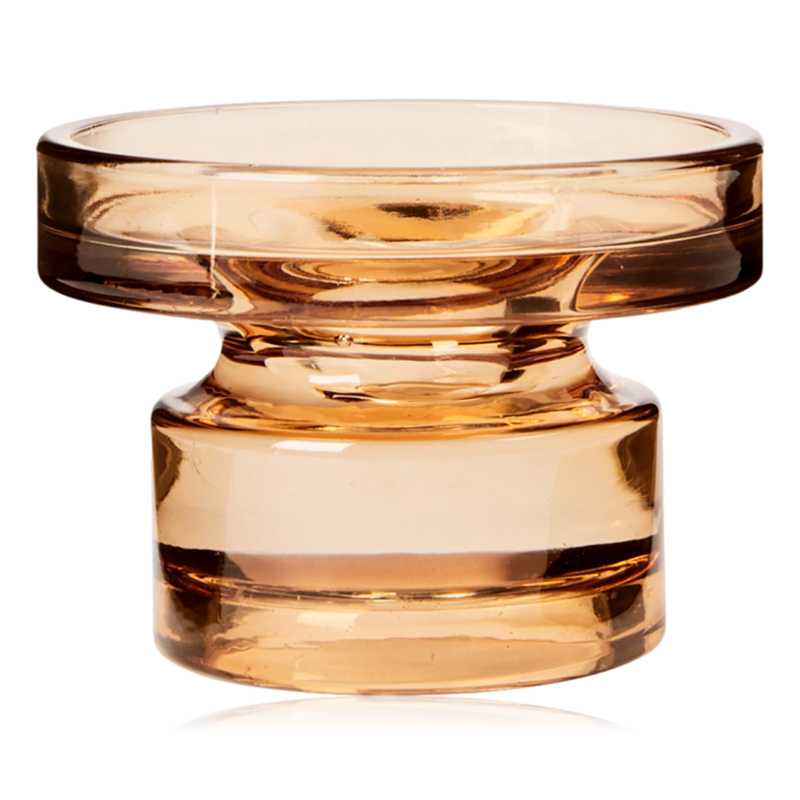 Broste Petra Glass Pillar Candle Holder Small Indian Tan