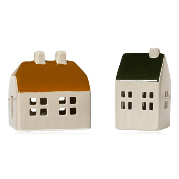 Broste Ceramic Bo Ornaments Golden Brown & Forest Green Set of 2