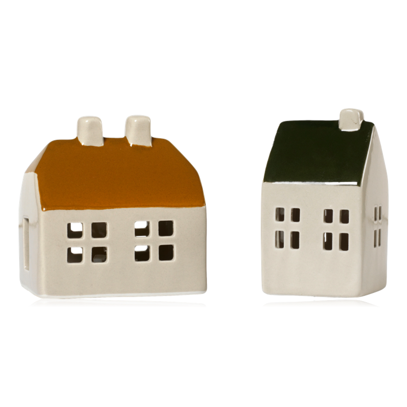 Broste Ceramic Bo Ornaments Golden Brown & Forest Green Set of 2