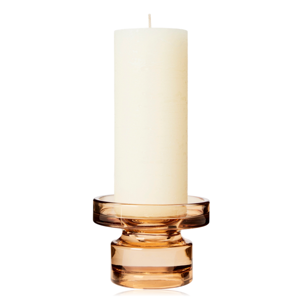Broste Petra Glass Pillar Candle Holder Small Indian Tan