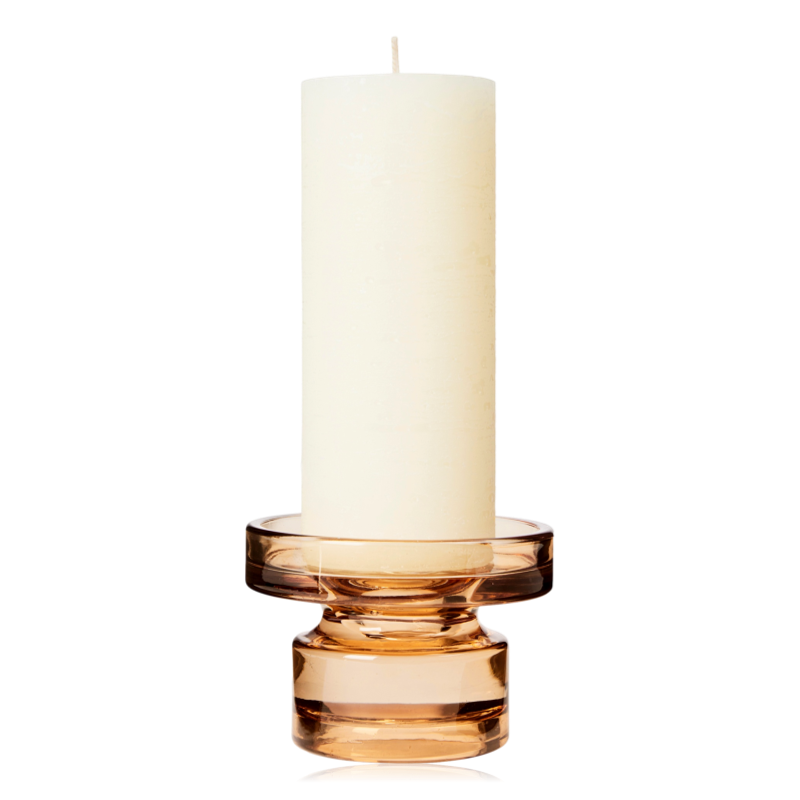 Broste Petra Glass Pillar Candle Holder Small Indian Tan