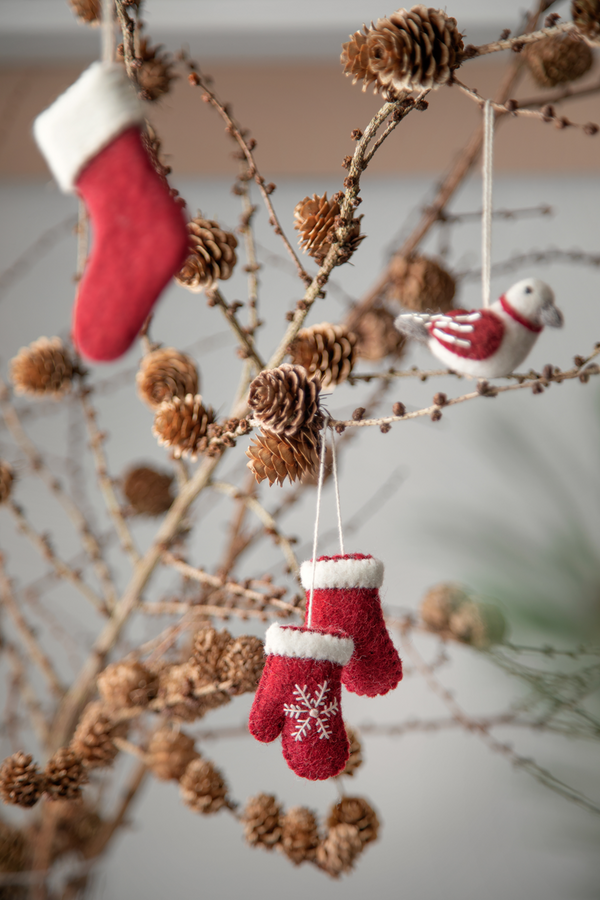 Gry & Sif Felt Mitten Decorations Red
